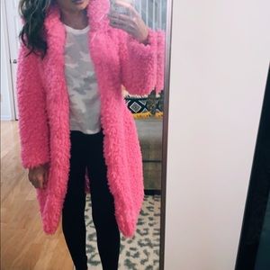 Cute hot neon pink teddy fur coat jacket fashion nova nwt